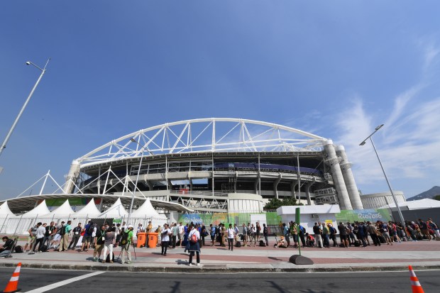 The line for the bus at Estadio Olímpico, the track and field stadium.
